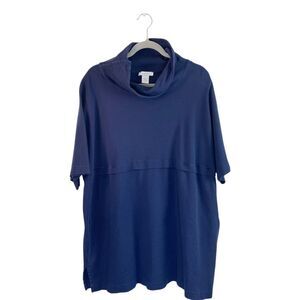 Joan Vass 3X Navy Cotton Funnel Neck Tunic Top Pockets Coastal Grandma Lagenlook